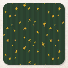Holiday Green Yellow Stripe Star Christmas  Underlägg Papper Kvadrat