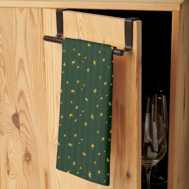 Holiday Green Yellow Stripe Star Jul  Kökshandduk (Thirds Fold)