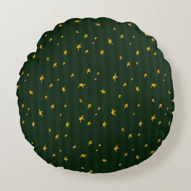 Holiday Green Yellow Stripe Star Jul  Rund Kudde (Framsidan)