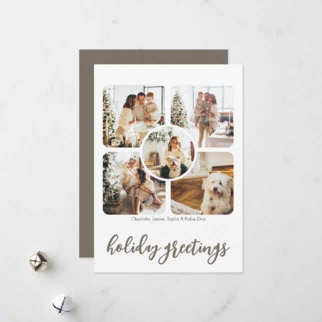 Holiday Greetings 5 Photo and Text Personlig Julkort (Fram/Back In Situ)