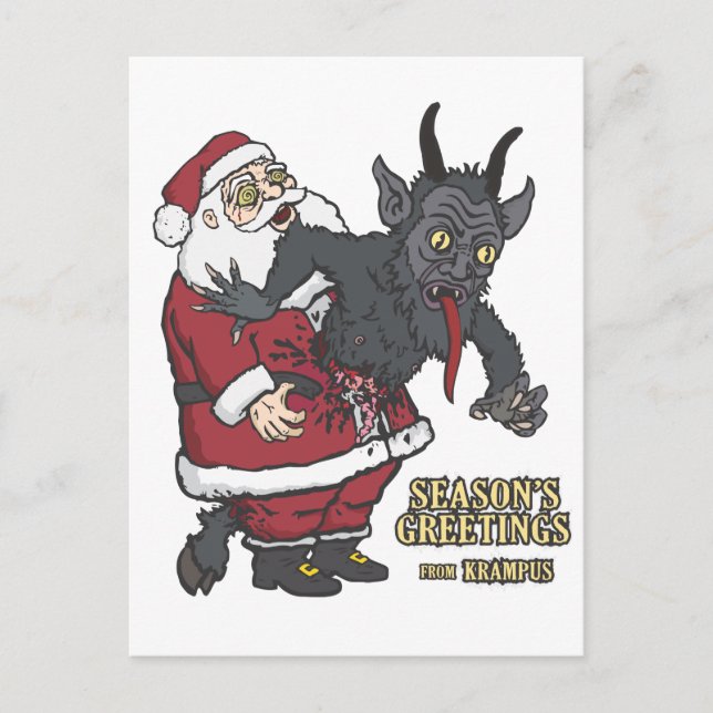Holiday Greetings från Krampus (och Santa) Helg Vykort (Framsida)