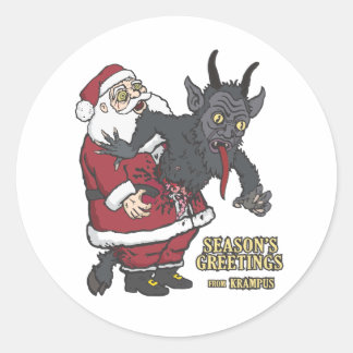 Holiday Greetings från Krampus (och Santa) Runt Klistermärke