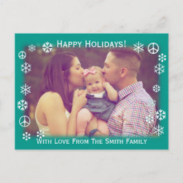 Holiday Greetings Grönt med snö och fredstecken Helg Vykort