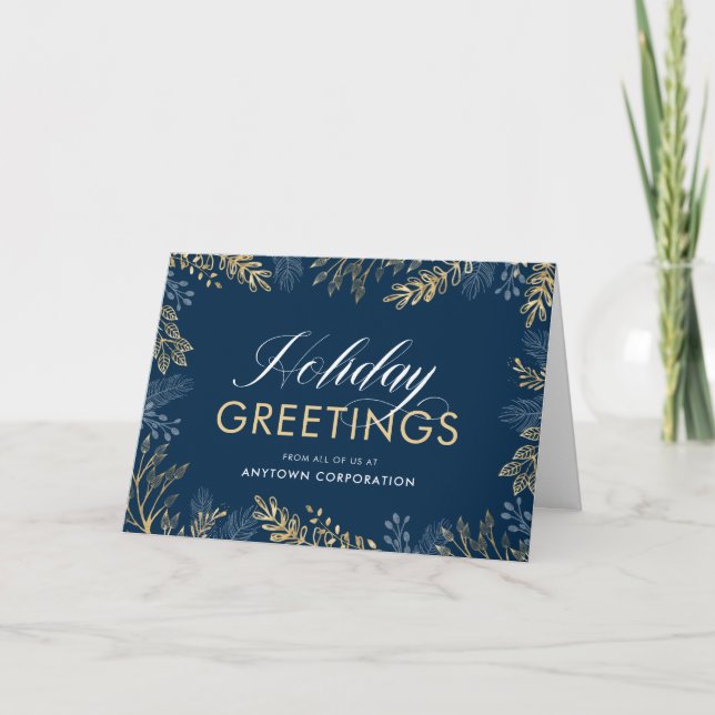Holiday Greetings Guld Greenery-julkort Helgkort (Framsida)