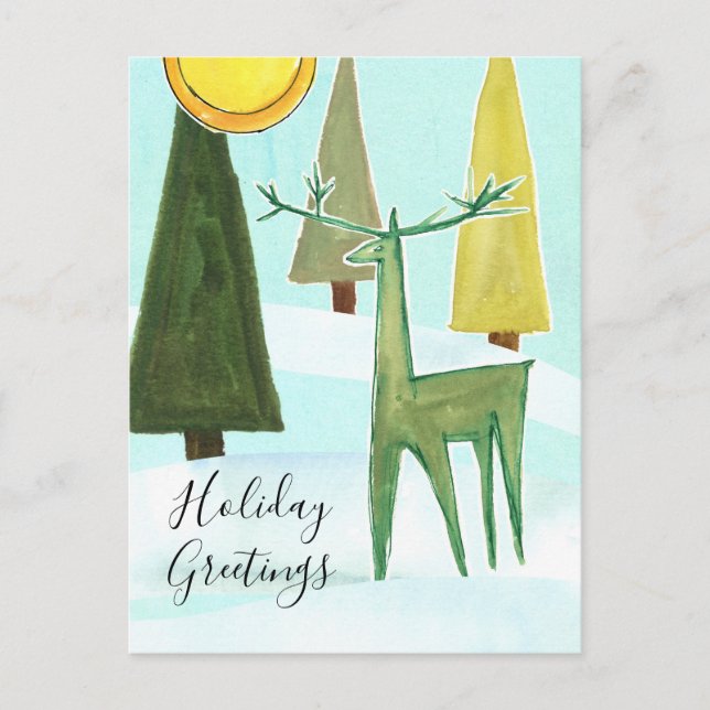 Holiday Greetings Hjort Forest Mid Century Modern Helg Vykort (Framsida)