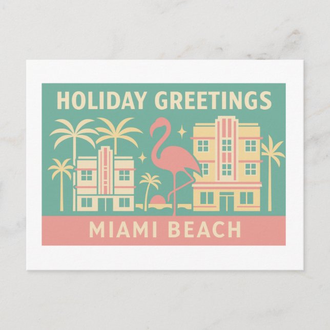 Holiday Greetings Miami Beach Art Deco Postcard Vykort (Framsida)