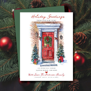 Holiday Greetings New Home Door Flytta Announcemen Meddelande