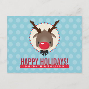 HOLIDAY GREETINGS söt, nosad renrudolph Helg Vykort