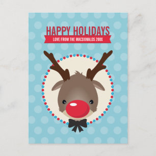 HOLIDAY GREETINGS söt, nosad renrudolph Helg Vykort