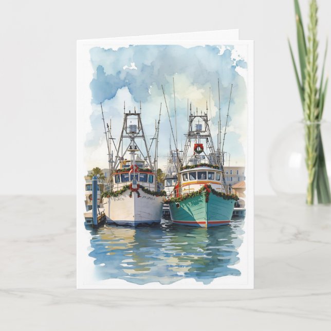 Holiday Harbor Watercolor Greeting Card Kort (Framsida)