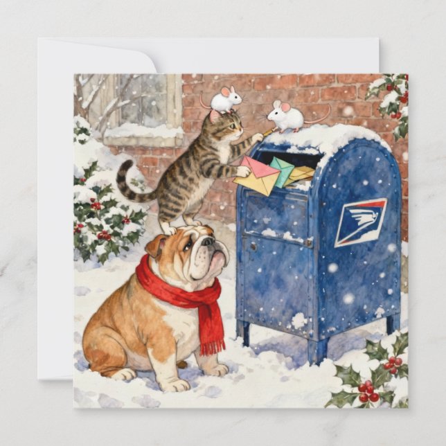 Holiday Helpers Animals at Mailbox Christmas Card Julkort (Framsida)