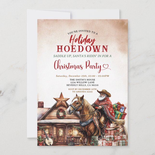 Holiday Hoedown Western Christmas Santa Cowboy Inbjudningar (Framsida)