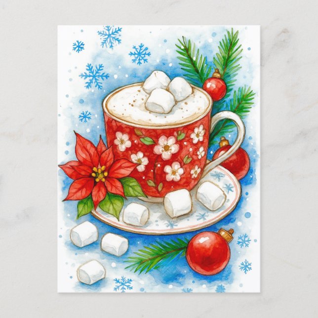 Holiday Hot Cocoa Marshmallows Christmas Postcard Helg Vykort (Framsida)