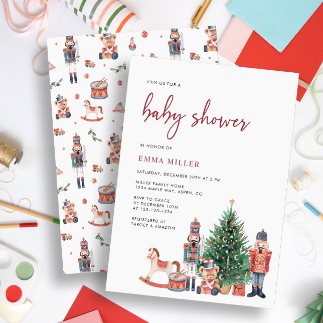 Holiday jul bebis shower inbjudningar (Nutcracker Baby Shower Invitation by Painted Paperie)
