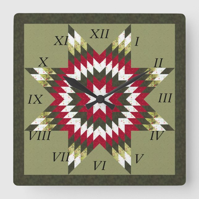 Holiday Lone Star Quilt Design Fyrkantig Klocka (Framsida)