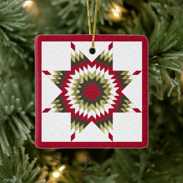 Holiday Lone Star Quilt Design Julgransprydnad Keramik (Träd)