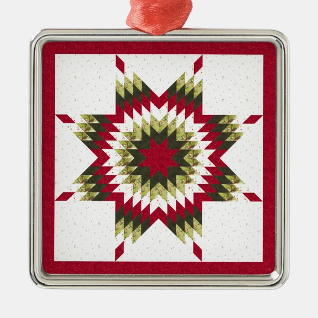 Holiday Lone Star Quilt Design Julgransprydnad Metall (Framsidan)