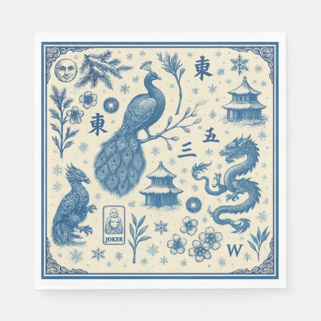 Holiday Mahjong Toile Napkins  Pappersservett (Framsidan)
