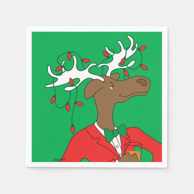 Holiday Moose Cocktail Napkin Pappersservett (Framsidan)