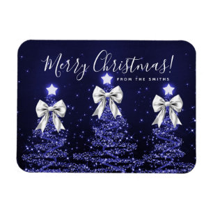 Holiday Navyblå julgranar Greeting Silver Magnet