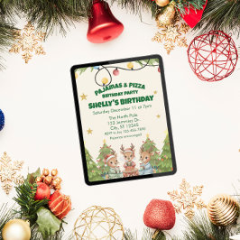 Holiday Pajama Pizza Birthday Party, reindeer Inbjudningar