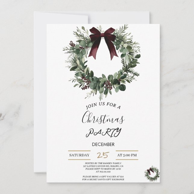 Holiday Party Invitation Elegant Christmas Wreath Inbjudningar (Framsida)