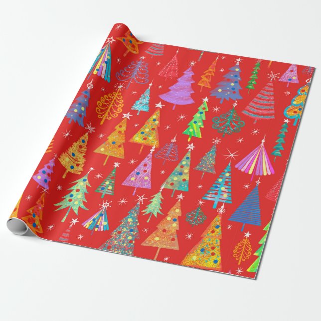 Holiday pattern, Christmas decoration. Forest on a Presentpapper (Utrullad)