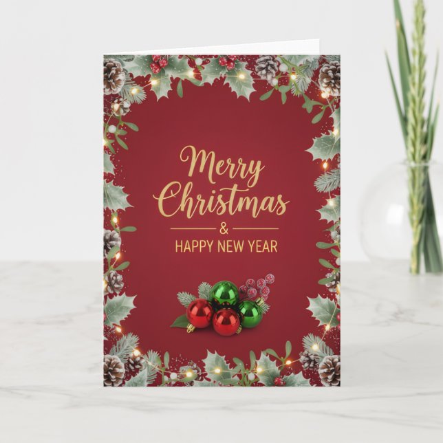 Holiday Pine and Berry Christmas Greeting Card Kort (Framsida)