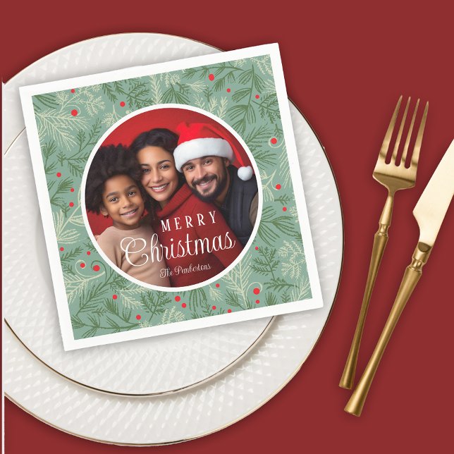 Holiday Pine Branches Photo Napkin Pappersservett (Skapare uppladdad)