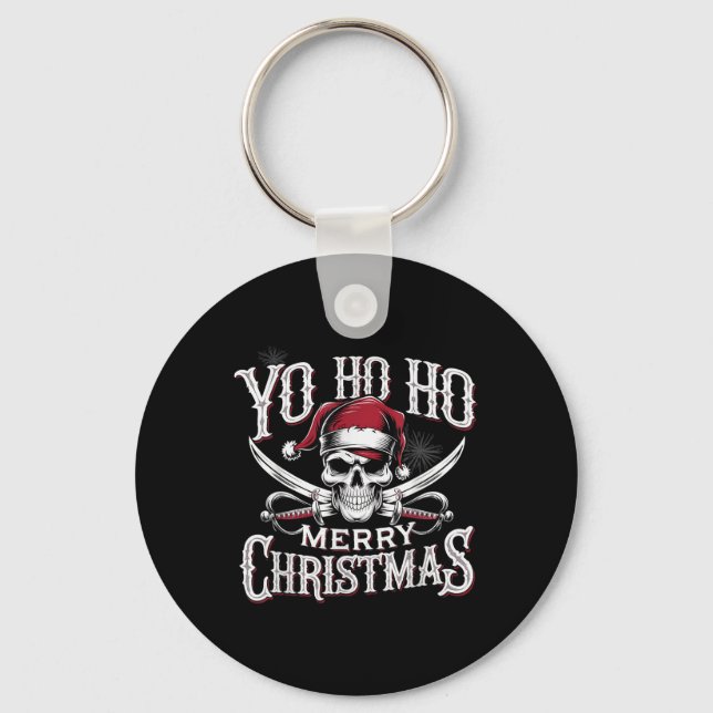 Holiday Pirate Yo Ho Ho Merry Christmas Santa Hat  Nyckelring (Framsida)