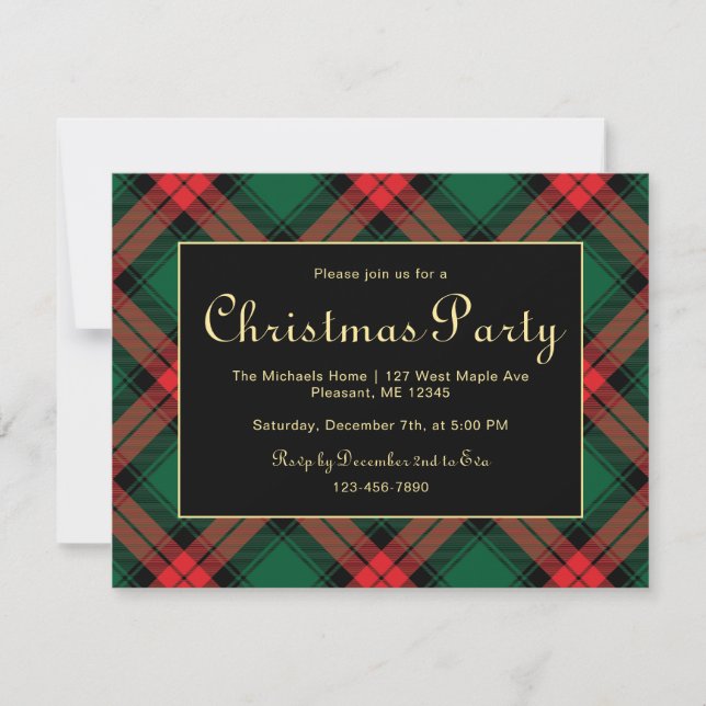 Holiday Plaid Border Christmas Party Invitation Julkort (Framsida)