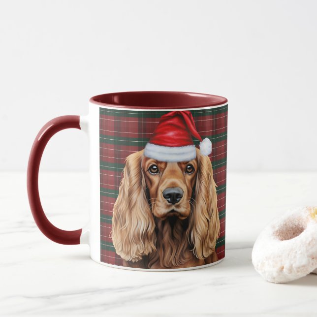 Holiday Plaid Cocker Spaniel Christmas Santa Dog Mugg (Med munk)