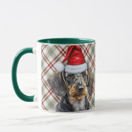 Holiday Plaid Wire Hair Dachshund Santa Dog Mugg