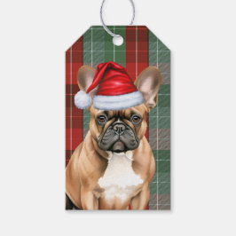 Holiday Plaid with a French Bulldog Christmas Presentetikett