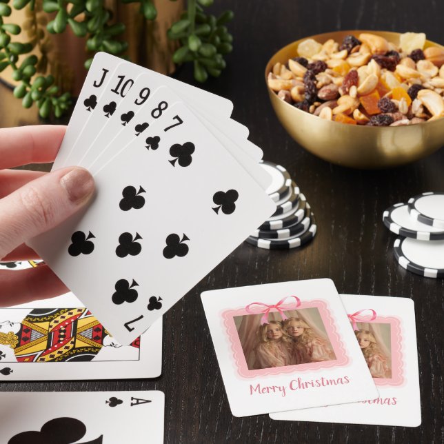 Holiday Poker Cards – Family Photo with Pink Bow Casinokort (På plats)