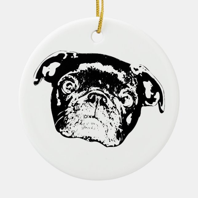 Holiday Pug Andlig Larm Charm Julgransprydnad Keramik (Framsidan)