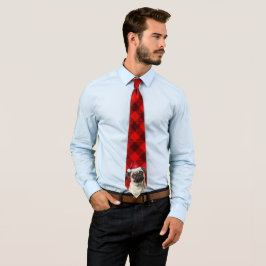 Holiday Pug Hund Röda Buffalo Randig Jul Slips