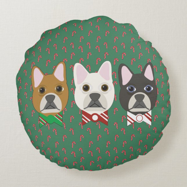 Holiday Pups Candy Cane Rund Kudde (Baksidan)