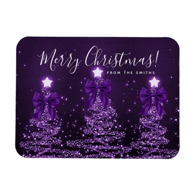 Holiday Purple Christmas Trees Greeting  Magnet (Horisontell)