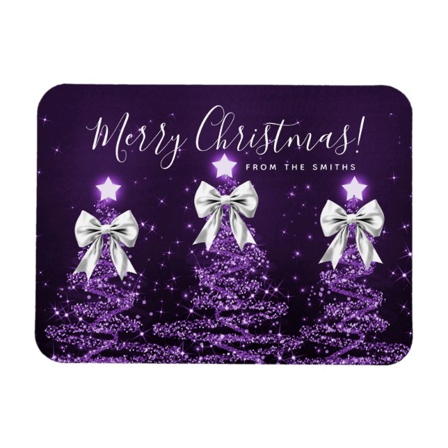Holiday Purple Christmas Trees Greeting Silver  Magnet (Horisontell)