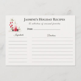 Holiday Recipe Card – Personalized Winter Floral D Meddelande