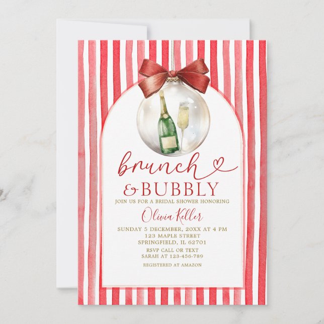 Holiday Red Brunch & Bubbly Bröllopsdusch Inbjudningar (Framsida)