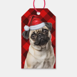 Holiday Red Buffalo Plaid Pug Dog Lover Christmas Presentetikett