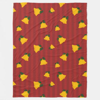 Holiday Red Gold Stripe Bells Christmas Fleecefilt