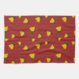 Holiday Red Gold Stripe Bells Christmas Kökshandduk