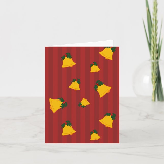 Holiday Red Gold Stripe Bells Christmas Kort (Framsida)