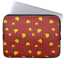 Holiday Red Gold Stripe Bells Christmas Laptop Fodral