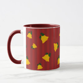 Holiday Red Gold Stripe Bells Christmas Mugg