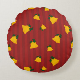 Holiday Red Gold Stripe Bells Christmas Rund Kudde