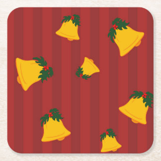 Holiday Red Gold Stripe Bells Christmas Underlägg Papper Kvadrat